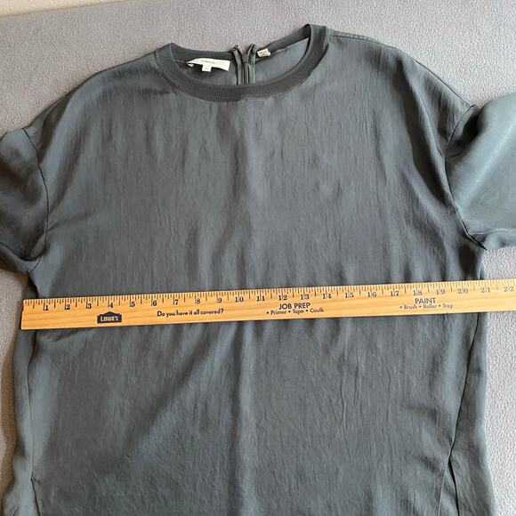 Vince Rib Trim Woven Top Womens S Oversized Boxy Lagenlook Chic Minimalist Grey - Picture 10 of 16